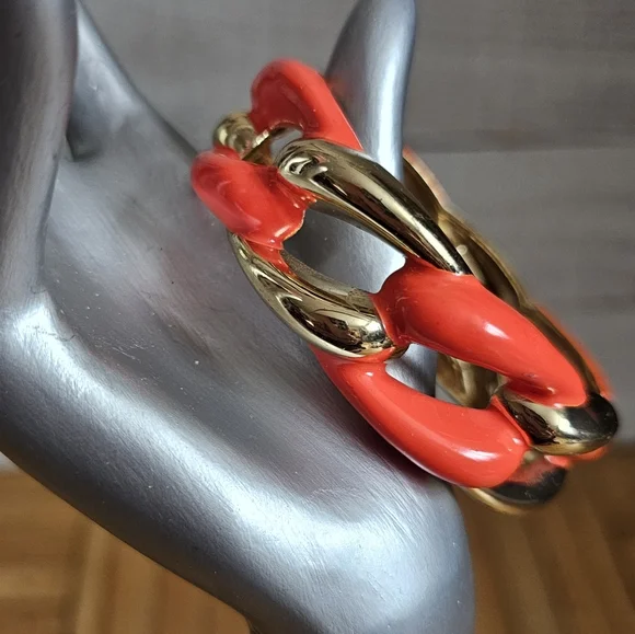 Vintage Clamper Bracelet. Chain Link Clamper. Orange & Gold Clamper. - Picture 8 of 9